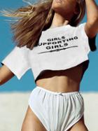 Choies White Cotton Crew Neck Letter Print Chic Women Crop T-shirt