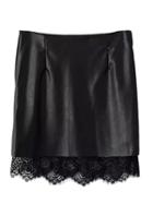 Choies Black Pu Pencil Skirt With Lace Hem