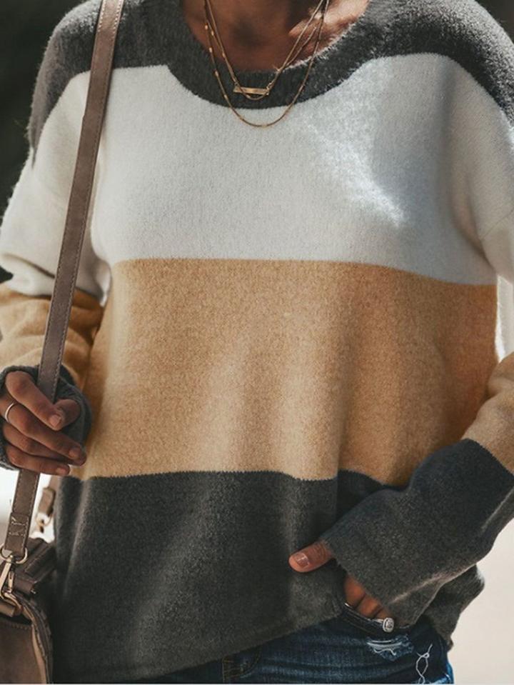 Choies Multicolor Crew Neck Long Sleeve Chic Women Sweater
