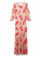 Choies Rose Embroidery 3/4 Sleeve Sheer Maxi Beach Dress