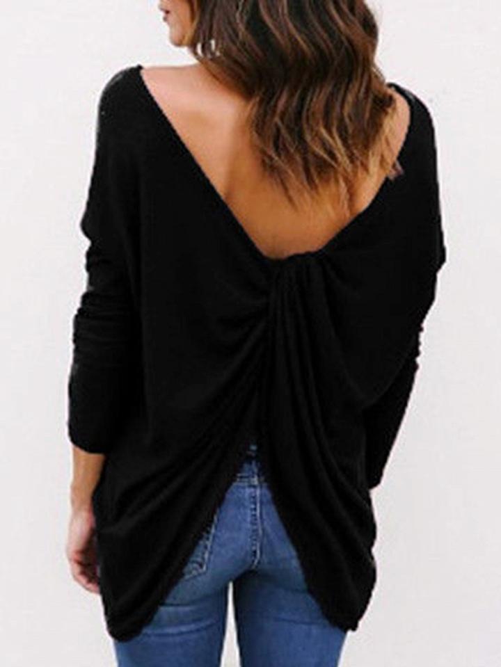 Choies Black Cross Back Long Sleeve T-shirt