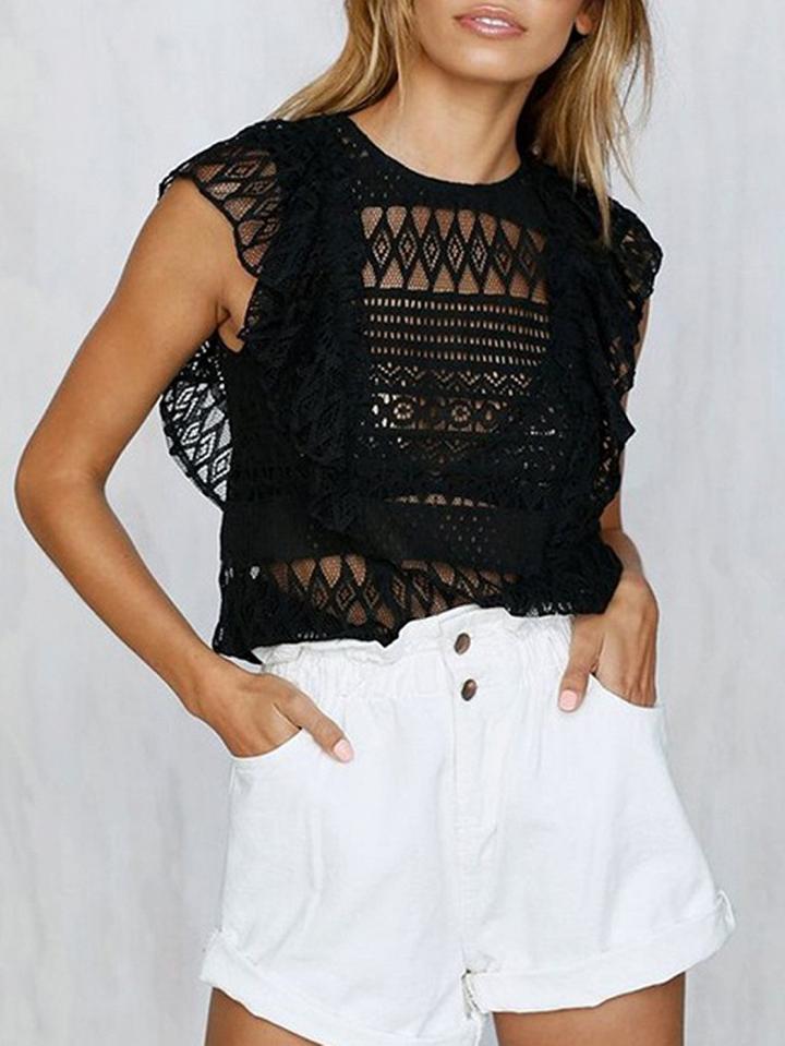Choies Black Ruffle Trim Lace Cami Top