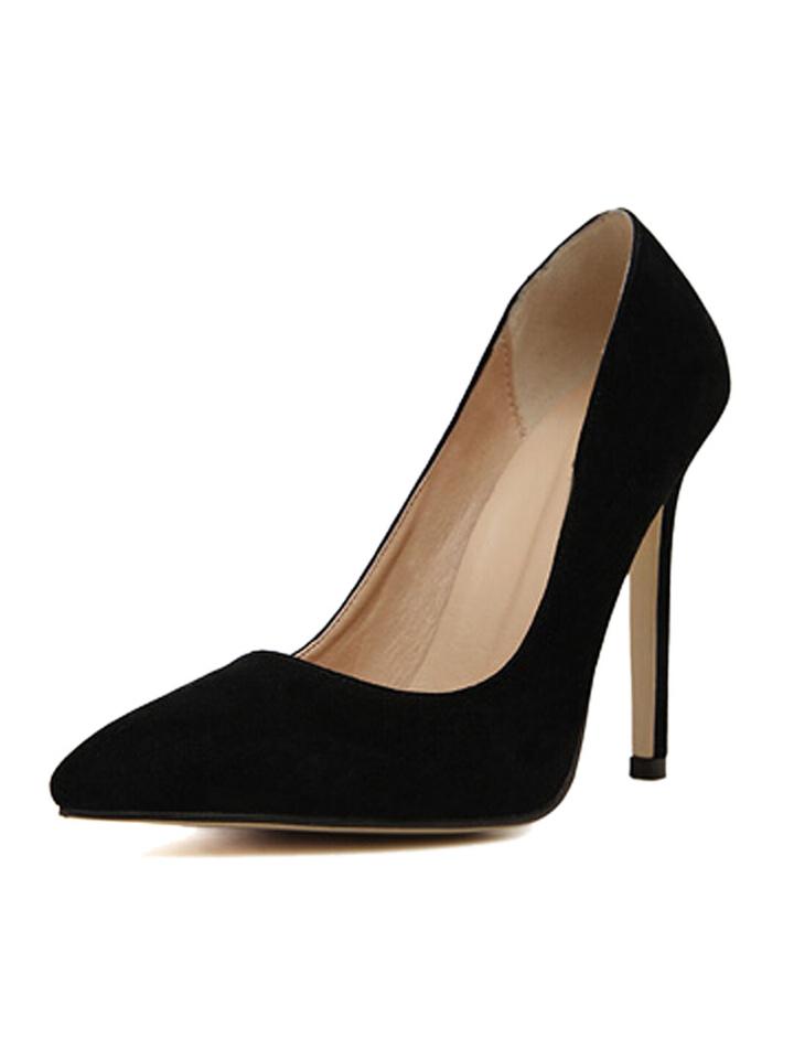 Choies Suede Pointed Toe Court Heels In Black
