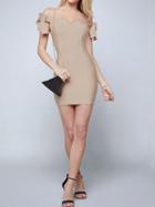 Choies Beige Off Shoulder Tie Detail Chic Women Bodycon Mini Dress