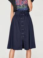 Choies Navy High Waist Eyelet Lace Up Front Prom Skirt