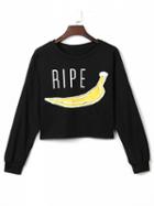 Choies Black Contrast Ripe Banana Print Crop Sweatshirt