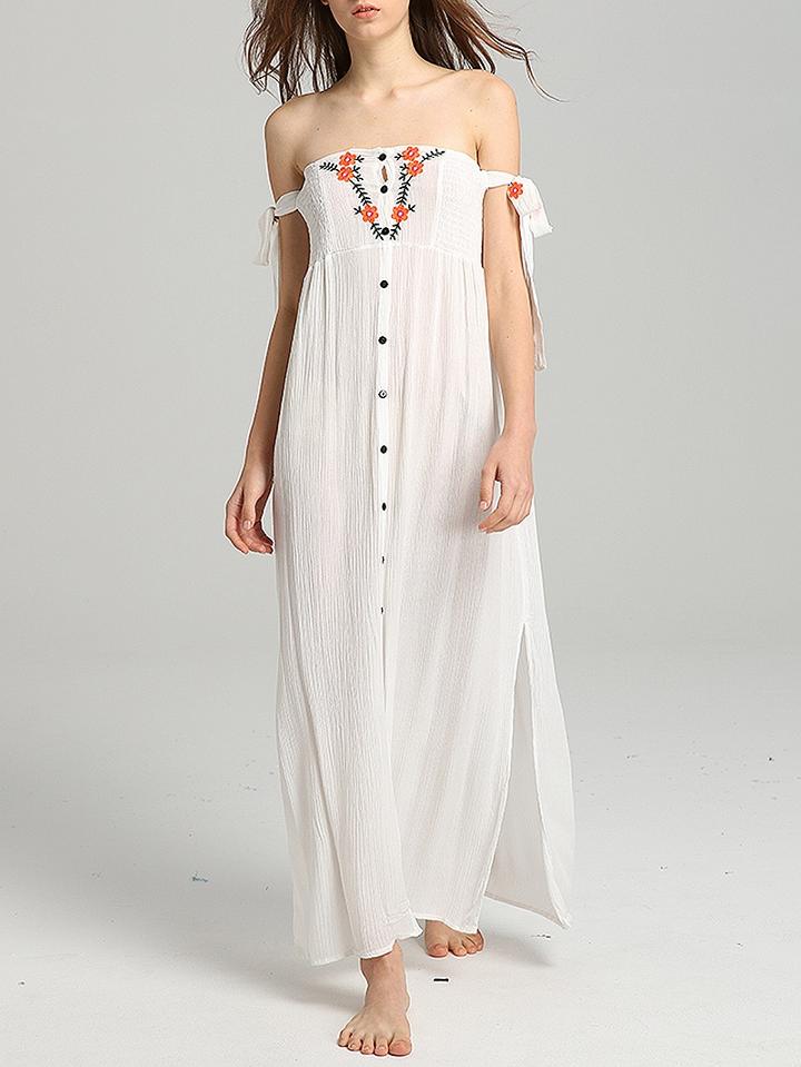 Choies White Embroidery Detail Maxi Dress