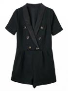 Choies Black Lapel Double Breasted Short Sleeve Romper Playsuit
