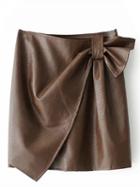 Choies Brown High Waist Bow Detail Asymmetric Hem Leather Look Skirt