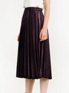 Choies Burgundy High Waist Velvet Pleated Midi Skirt