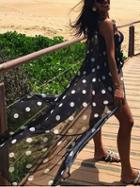Choies Navy Blue Spaghetti Strap V-neck Bow Front Polka Dot Maxi Dress