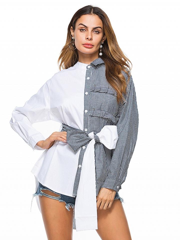 Choies Color Block Stripe Bow Tie Detail Shirt