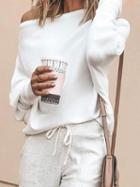 Choies White Ribbed Off Shoulder Batwing Sleeve Women Sweater