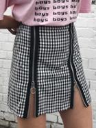 Choies Black Plaid High Waist Zip Front Mini Skirt