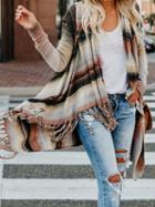 Choies Multicolor Tassel Trim Long Sleeve Chic Women Knit Cardigan