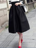 Choies Black High Waist Ruched Midi Skirt