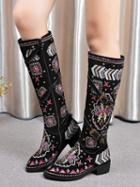 Choies Black Suede Embroidery Tribal Pattern Strap Detail Boots