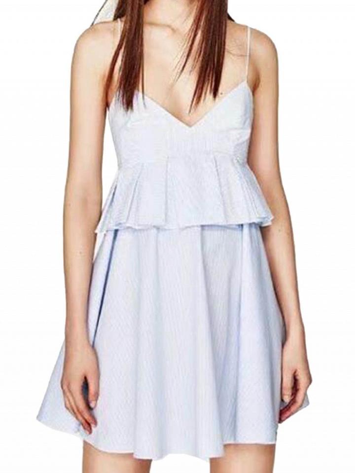 Choies Blue V Neck Peplum Cami Skater Dress