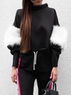 Choies Black Faux Fur Detail Long Sleeve Sweatshirt