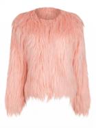 Choies Peach Pink Collarless Faux Fur Coat