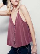 Choies Purple Double V-neck Cropped Cami Top
