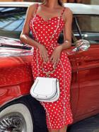 Choies Red V-neck Polka Dot Print Chic Women Bodycon Cami Midi Dress
