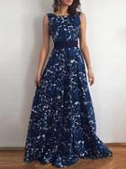 Choies Blue Bow Tie Waist Floral Print Open Back Dress
