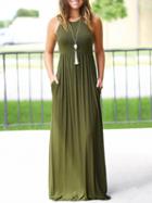 Choies Army Green Pocket Detail Sleeveless Maxi Dress