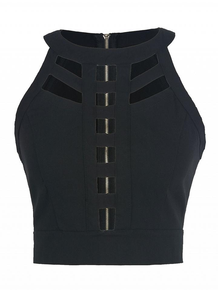 Choies Black Cut Out Detail Tight Cropped Vest