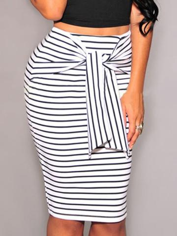 Choies White Stripe Tie Front Pencil Skirt