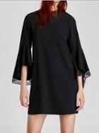 Choies Black Stand Collar Lace Panel Flare Sleeve Mini Dress