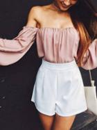 Choies Pink Off Shoulder Puff Sleeve Blouse