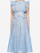 Choies Blue Ruffle Sleeve Cut Out Lace Midi Dress