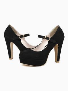 Choies Suedette Pin Buckle Strap Heels In Black