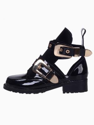 Choies Patent Metal Buckle Cut Out Boots