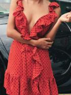 Choies Red Chiffon Plunge Polka Dot Print Chic Women Cami Mini Dress