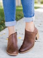 Choies Brown Zip Side Fastening Pointed Toe Pu Ankle Boots