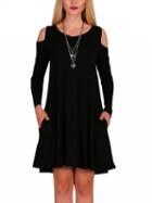 Choies Black Cold Shoulder Long Sleeve Mini Dress