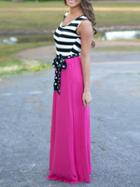 Choies Multicolor Stripe Scoop Neck Sleeveless Contrast Skirt Maxi Dress