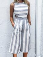Choies Blue Stripe Cut Out Back Jumpsuit