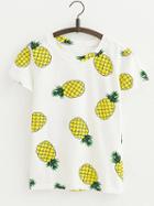 Choies White Cotton Pineapple Print Chic Women T-shirt