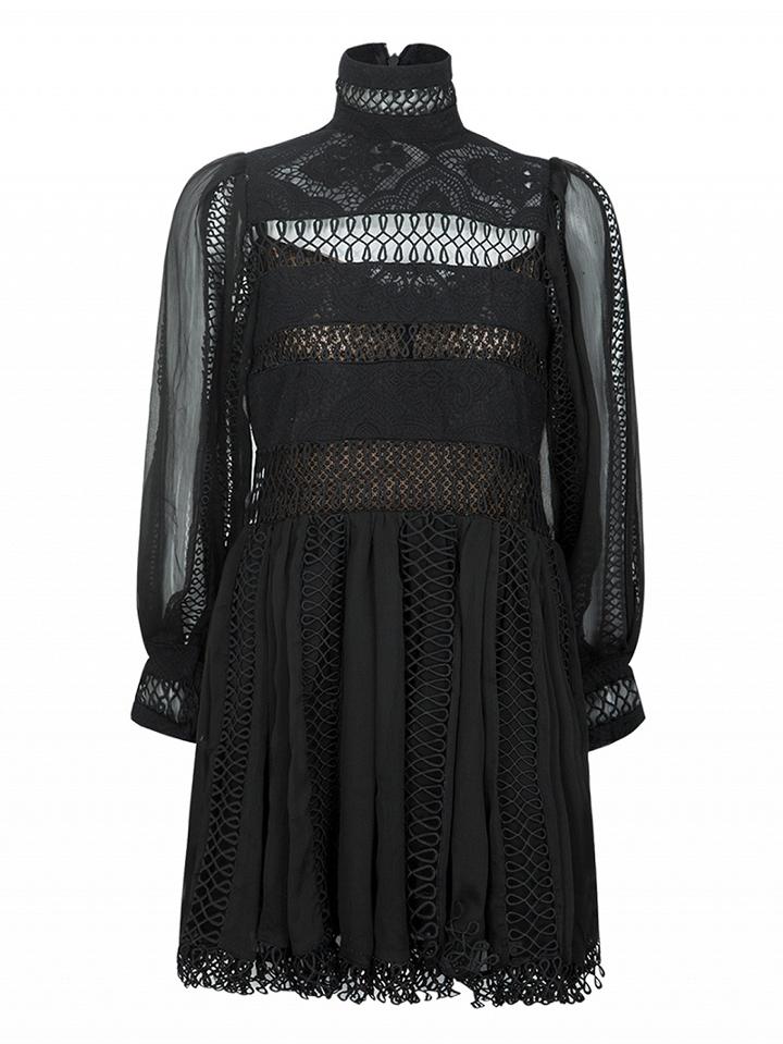 Choies Black High Neck Cut Out Insert Embroidery Lace Dress With Cami