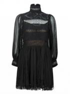 Choies Black High Neck Cut Out Insert Embroidery Lace Dress With Cami