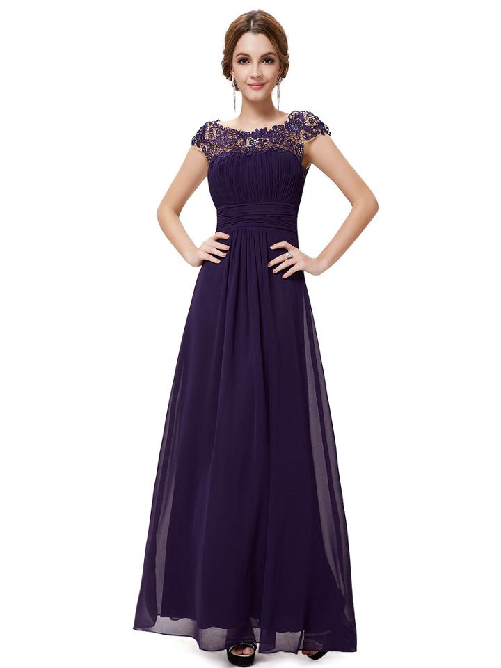 Choies Purple Elegant Rhinestone Lace Paneled Open Back Ruched Front Maxi Dress