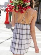 Choies White Grid Plunge Strap Back Cross Backless Chic Women Mini Dress