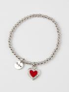 Choies Red Stone And Crystal Heart Pendant Chain Bracelet