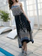 Choies Blue Contrast Bandeau Drawstring Waist Split Side Dress