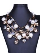 Choies White Crystal Bead Faux Pearl Statement Necklace