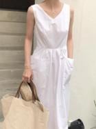 Choies White Satin Look V-neck Open Back Sleeveless Chic Women Midi Dress