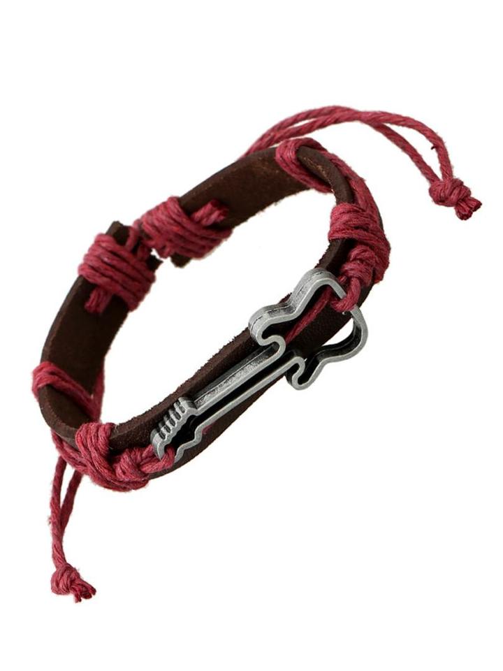 Choies Red Leather Plaited Guitar Bracelet